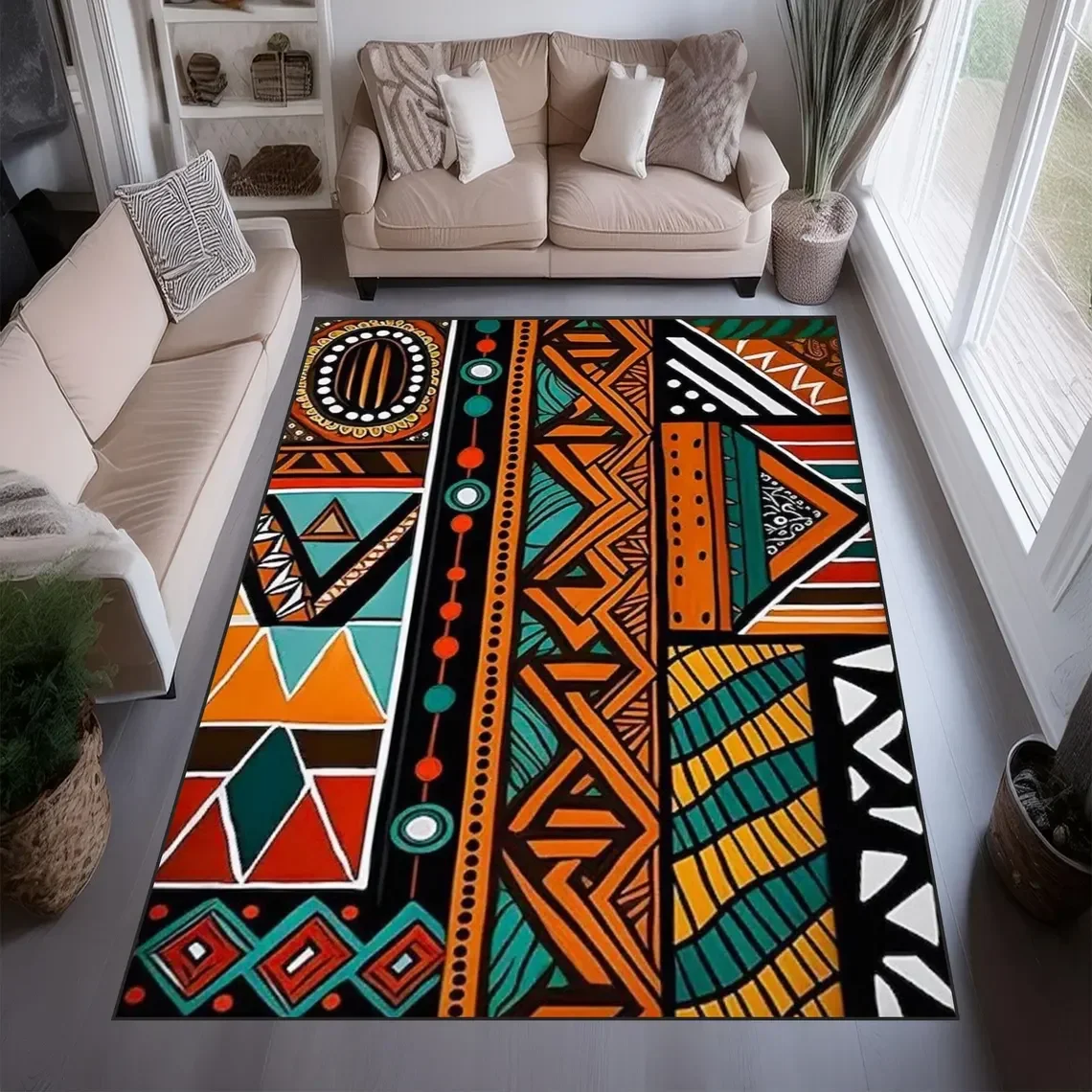 African Savannah Area Rug Ethnic Safari Carpet Non-Slip Brown Carpet Kitchen Living Room Bedroom Dining Room Floor Mat