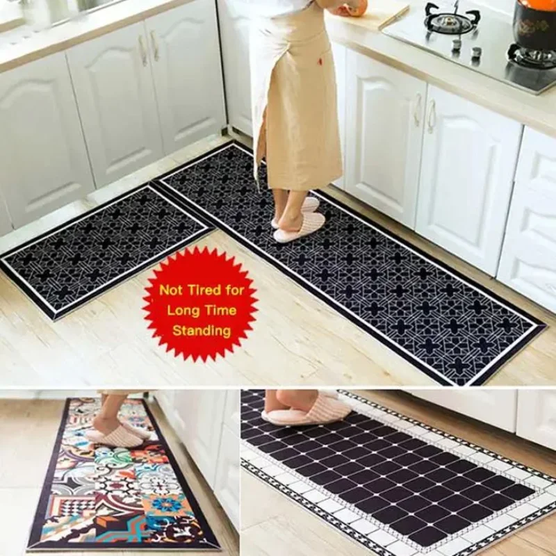 Wholesale Kitchen Floor Mats Waterproof Oil Proof Anti Skid Plaid PVC Carpet Home Balcony Corridor Decor Entrance Doormat