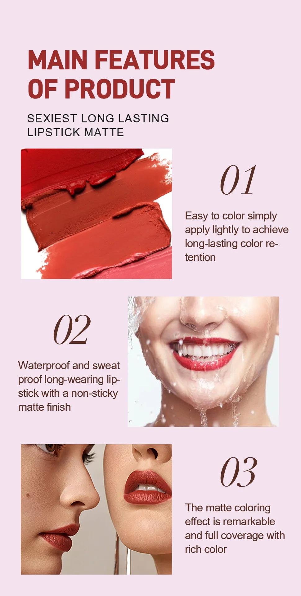 6-color Lipstick Pen Satin Matte Angled Rotating Moisturizing Lipstick Long-lasting Waterproof Easy-to-applied Lipstick