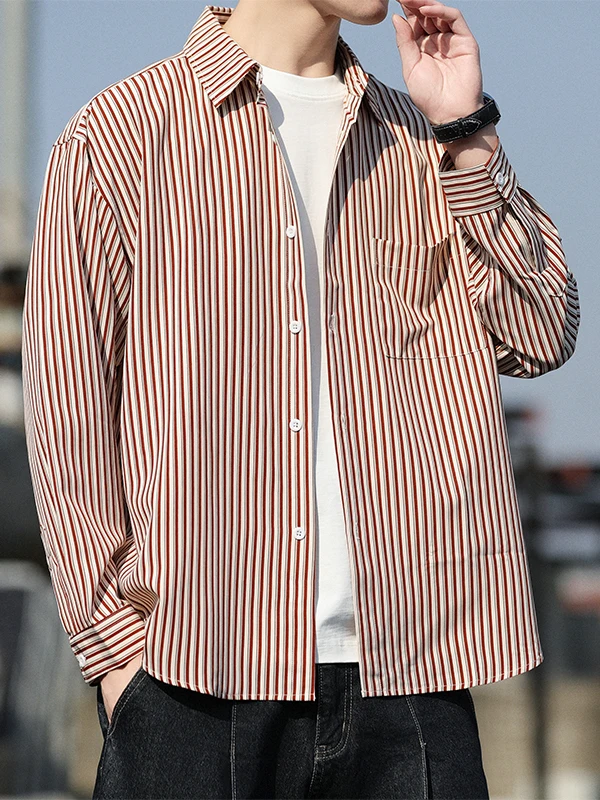 

Retro Japanese Sle Long Sve Striped Casual irt Men Women Spring Autumn New Trend Loose Couples Leisure irt