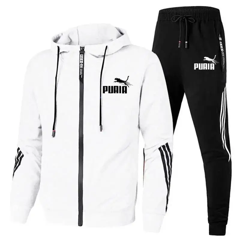 Survêtement à rayures pour hommes, veste cardigan à fermeture éclair, pantalon de survêtement, course à pied, fitness, basket-ball, jogging, mode,