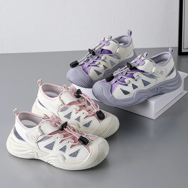 

Детские кроссовки, новые летние спортивные сандалии для девочек, дышащие сандалии для бега с вырезами, детская модная брендовая дизайнерская обувь на мягкой подошве