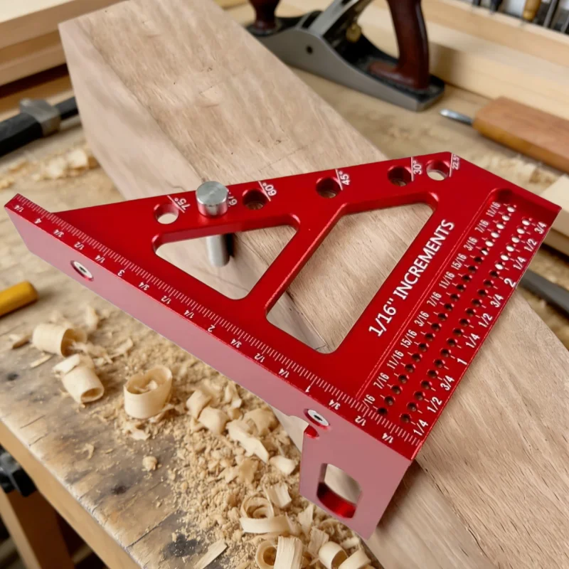 3D Multi-Angle Woodworking Square Protractor, Aluminum Alloy Miter Triangle Ruler T-Type Scriber - 22.5/30/45/60/67.5/90 Degree