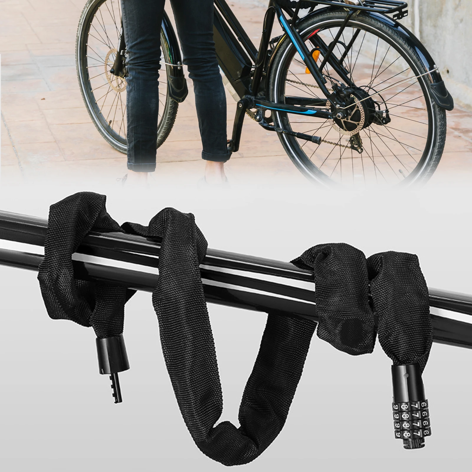 Bicycle Safety Chain Combination Lock Durable Extra Long Security Scooter Locks for Motorcycle Door Gate Fence