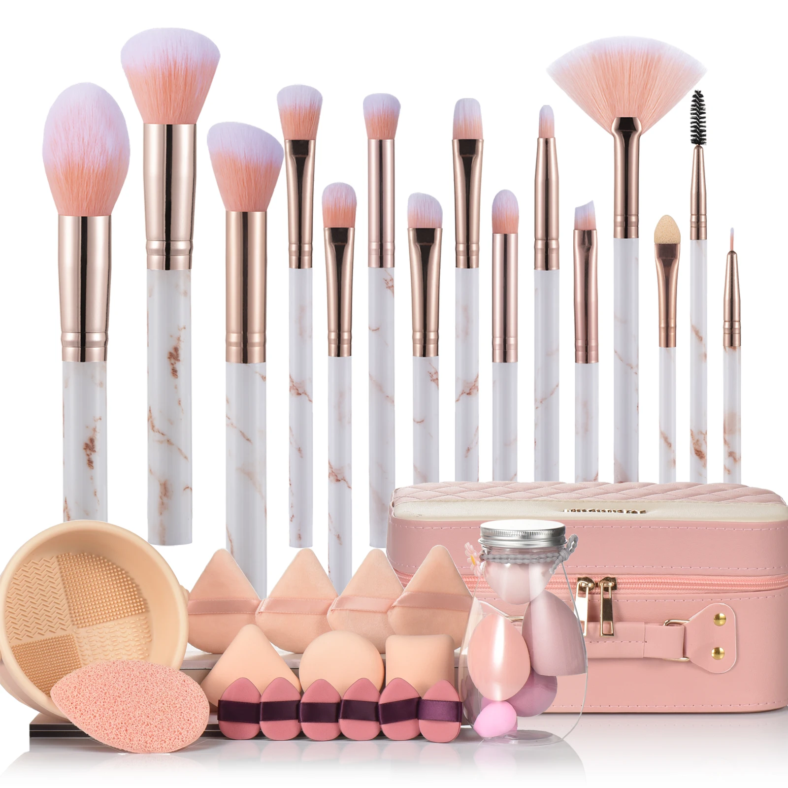 KOSMETYKI Marble makeup brush Quality synthetic foundation brush Makeup sponge Powder Puff cleaning tools Makeup tools large set