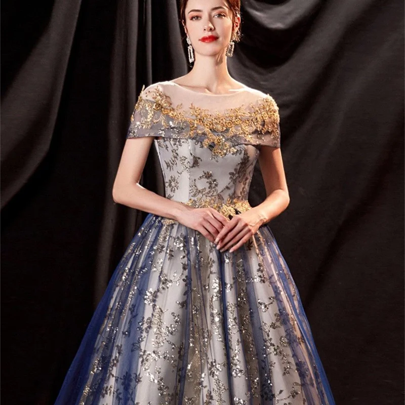 2026 Party Maxi Dresses Women's Embroidery Diamonds Sequined Mesh Perform Dresses Elegant Female Ball-gown A-line Dresses S-5XL