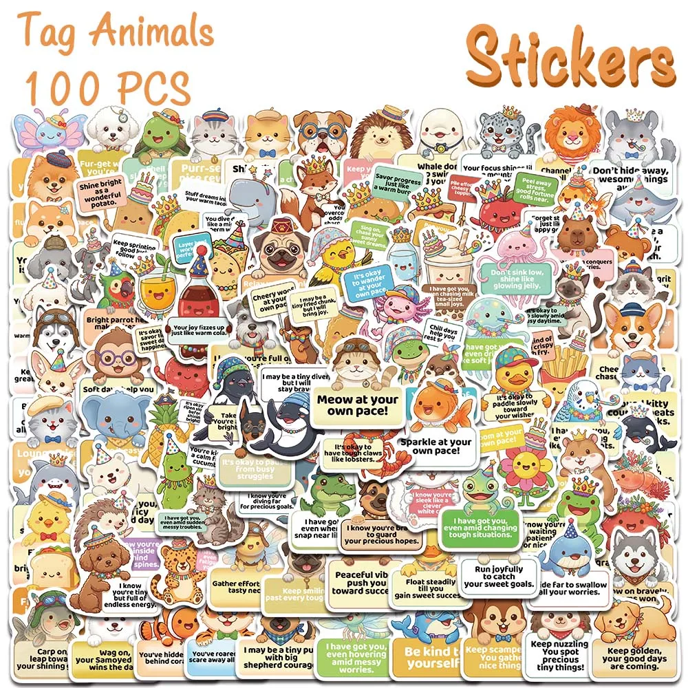 50/100pcs Cartoon Cute Animal Positive Quote Stickers Decal For Laptop Phone Scrapbook DIY Funny Kawaii Sticker Graffiti Gifts