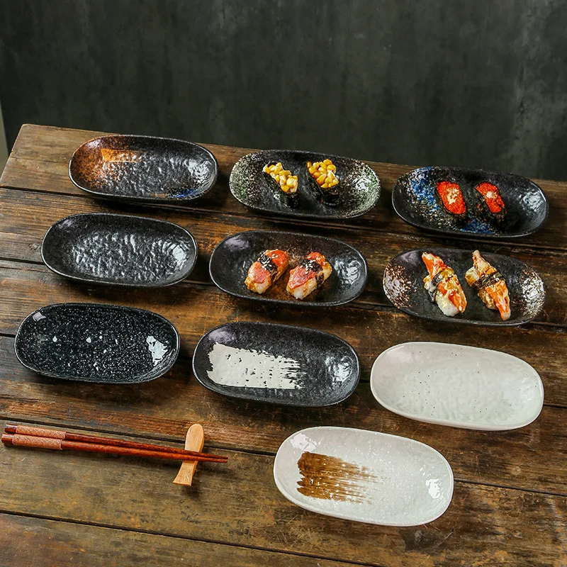 6-inch oval sashimi sushi plate, grilled meat plate, high-temperature ceramic snack, cold dish plate, commercial tableware