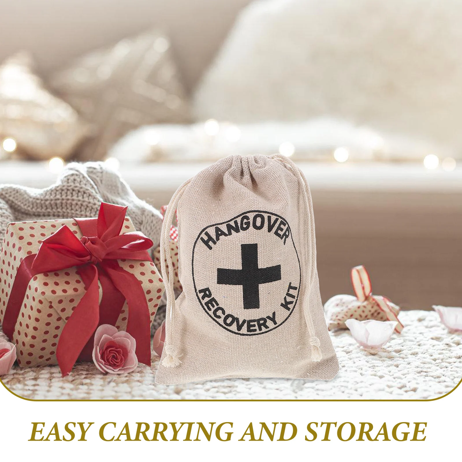 

10pcs Cross Cotton Bags Drawstring Pouches for Bachelorette Party Hangover Tool Storage Bridal Favor Bag