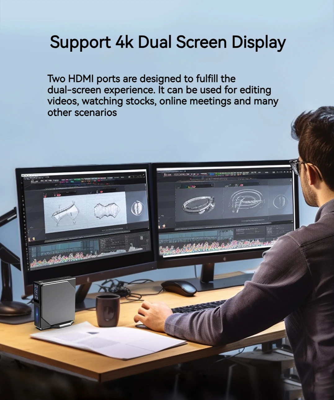 FIREBAT S1 Intel N100 Mini PC Drugi ekran pomocniczy Windows HDMI BT4.2 LAN*2 DDR4 16GB 512GB SSD Dual SSD Komputery stacjonarne
