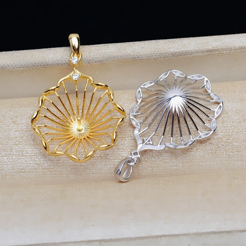 Elegant S925 Sterling Silver Flower Pearl Semi Mount Pendant Setting for 12-14mm Beads Women Jewelry Making Accessories JG5197