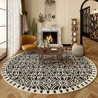 French Retro Living Room Decoration Round Carpet Large Area Rugs for Bedroom Home Washable Floor Mat Non-slip Soft Cloakroom Rug