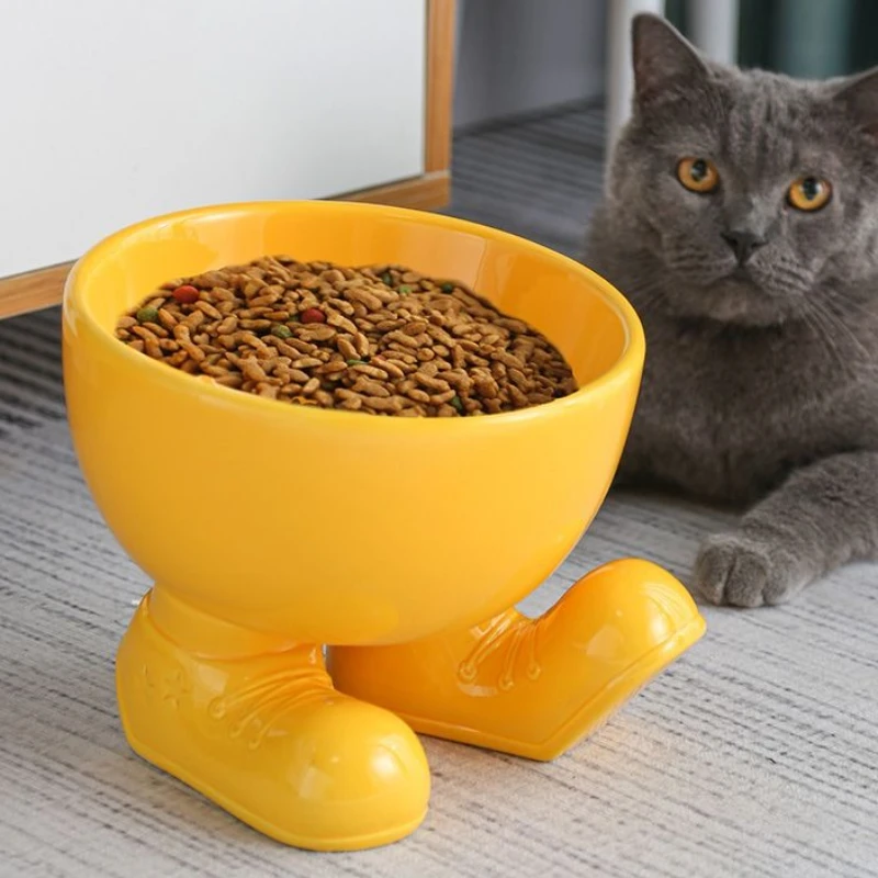 Ceramic High Footed Dog Bowl Food Water Portable Cervical Spine Protection Dog Bowl Large Caliber Drinking Bowls Pet Supplies