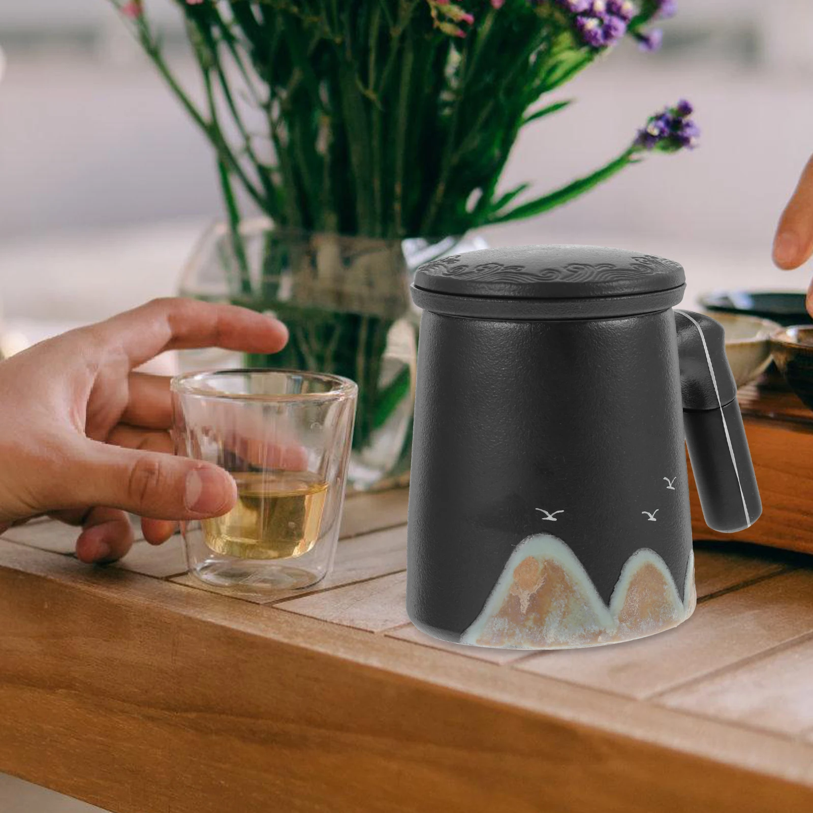 

1 комплект, винтажная керамическая чашка для чая с крышкой для заварки, офисная кружка для воды, практичная декоративная чашка для чая, керамическая кофейная кружка