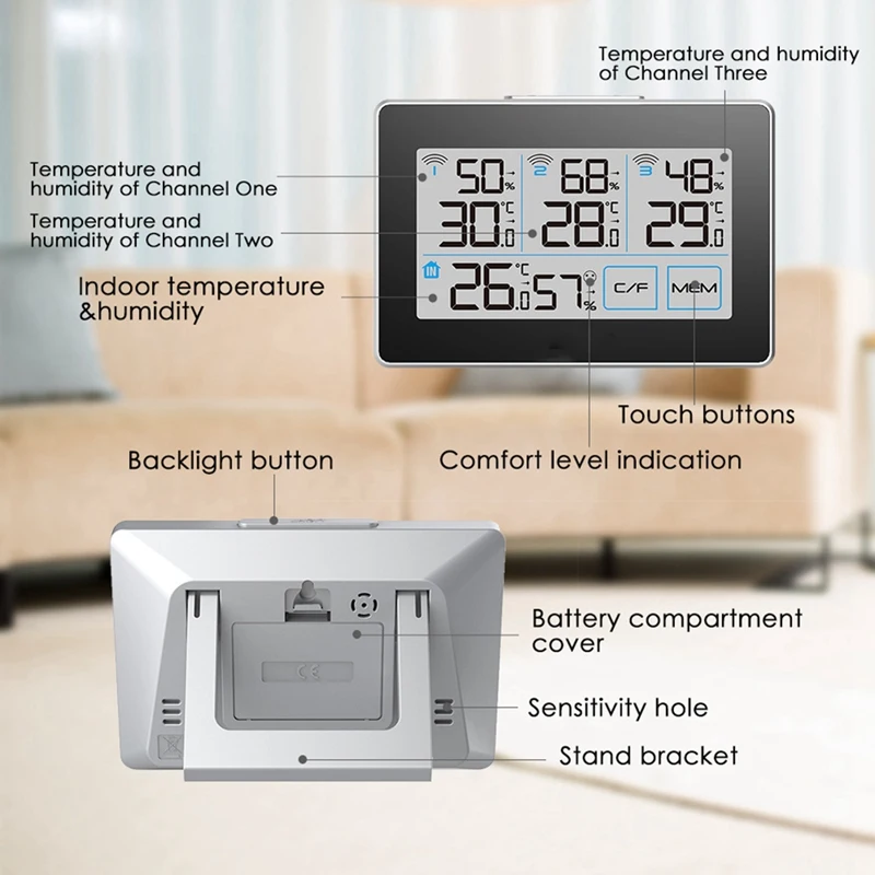 Sensore di temperatura e umidità Termometro digitale Igrometro interno Temperatura Umidità Monitor meteorologico digitale Facile da usare