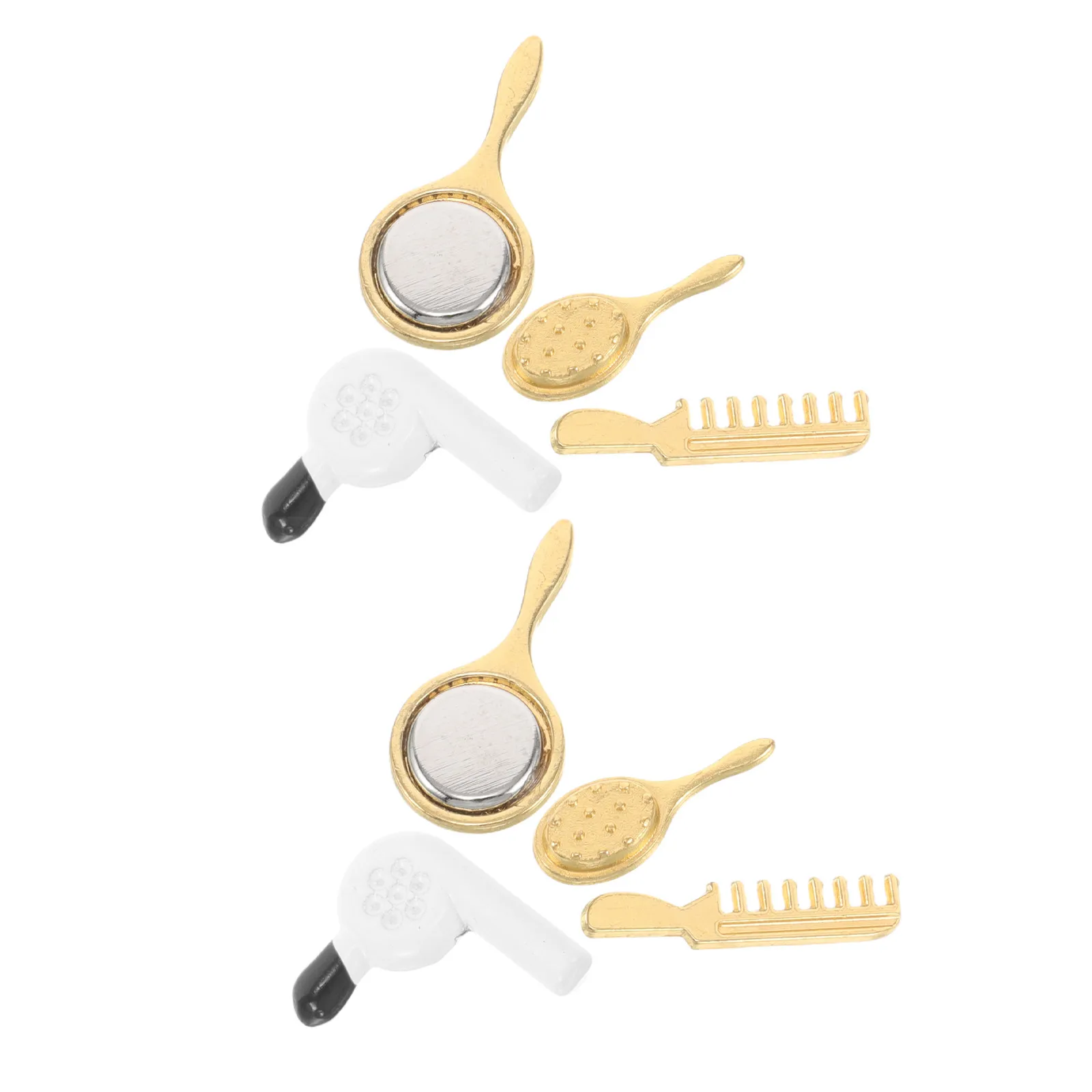 

8Pcs Miniature Bathroom Accessories Set Realistic Mini Mirror Hair Comb Blow Dryer Pretend Play Bathroom Decoration Furniture