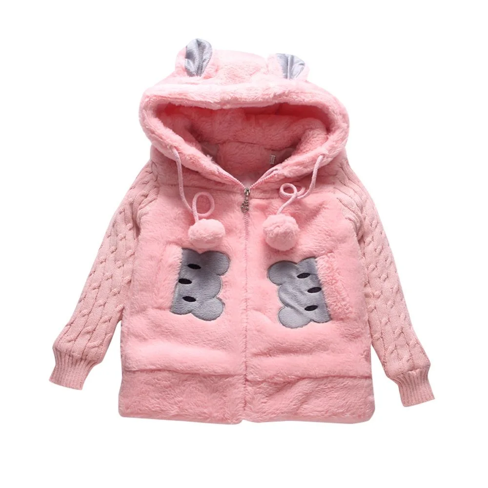 Winter Teenager Girls Woolen Outerwear Coat Rabbit Bear Jacket Hooded Children Thick Sweater Velvet Overall Clothes for 4 6 8 12