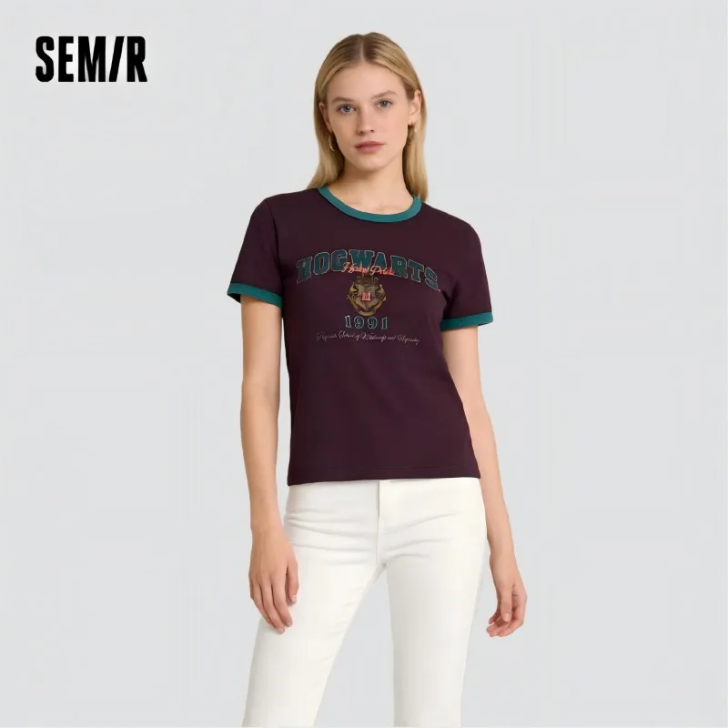 Semir Short Sleeve T-Shirt Women Short Style Color Blocking 2025 New Style Slim Fit Summer Outfit