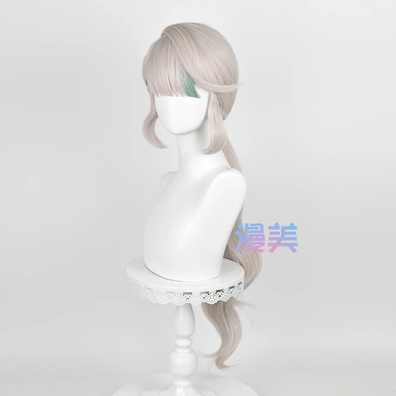 Genshin-Peluca de Cosplay Lynette de impacto, peluca gris claro con reflejos verdes, pelo de Cosplay para fiesta de Comicon, mujeres y hombres adultos