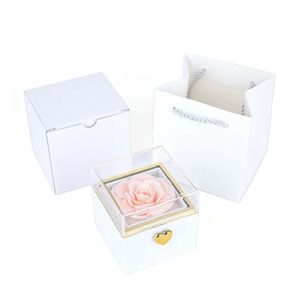 Rotation Rose Jewelry Gift Box Eternal Rose Ring Display Proposal Ring Boxes Necklace Storage Luxury Jewelry Display Rack