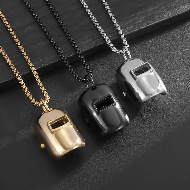 Welder Mask Level 3 Helmet Pendants Titanium Steel Men Women Personalized Fashion Necklaces Jewelry