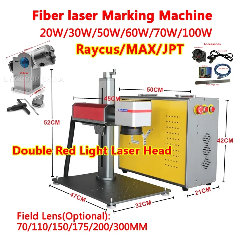

100W Raycus Split type Fiber Machine 60W JPT M7 MOPA Colorful Metal Marking Machine With Double Red Light Head