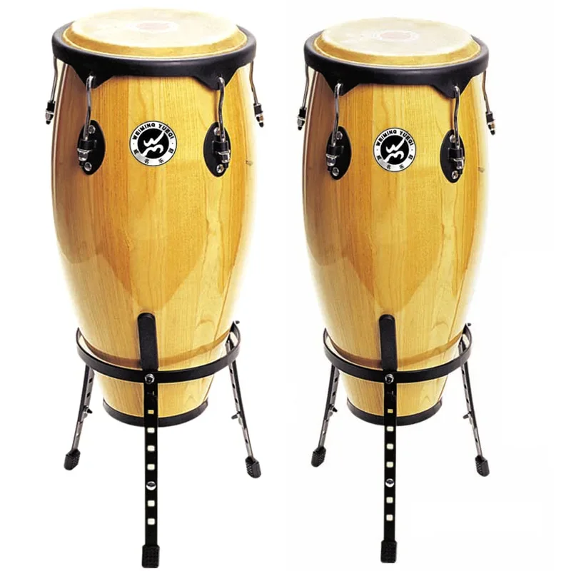 High Grade Percussion Fiberglass Natural Wooden 10''+11'' African Congas Latin Drum Set With Stand