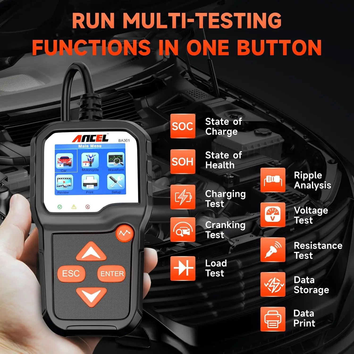 أداة تشخيص قارئ الرمز AD410 obd-ii للسيارات والشاحنات مع دعم اختبار البطارية
