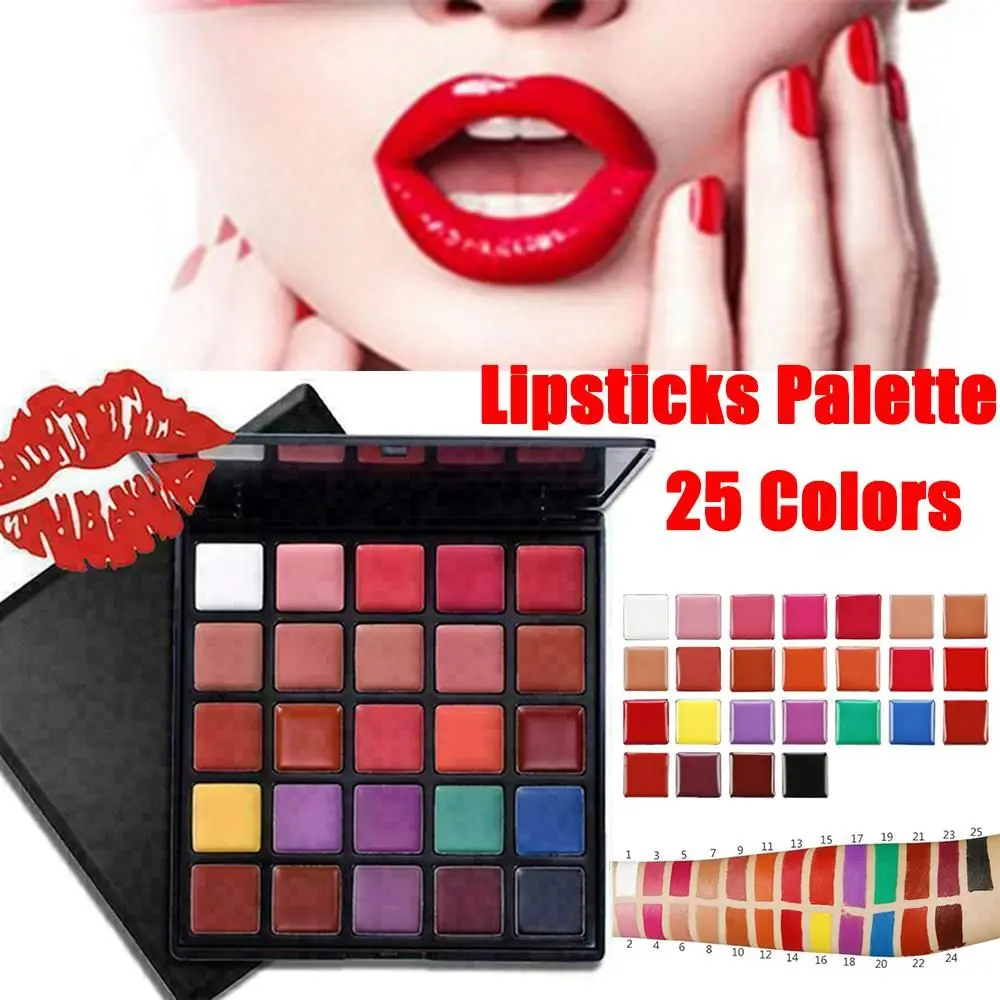 Paleta de pintalabios resistente al agua, 25 colores brillantes, púrpura, larga duración, maquillaje de labios, herramientas cosméticas, brillo de labios mate