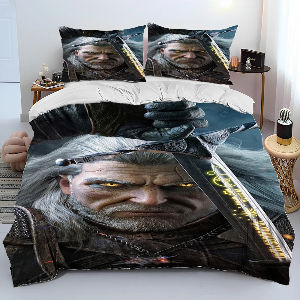 3D The W-Witcher Game Gamer cartoon Comforter Bedding Set,Duvet Cover Bed Set Quilt Cover Pillowcase,king Queen Size Bedding Set