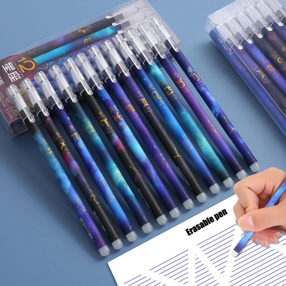 6Pcs/Set Constellation Erasable Gel Pen 0.5mm Kawaii Blue Black Ink Writing Pens Washable Handle for School Office Stationery