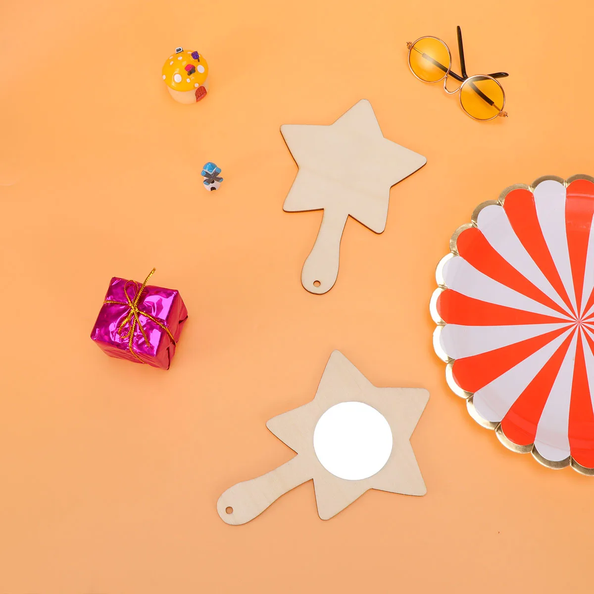 10 Stück Mini-Holzspiegel zum Selbermachen, pädagogisch, handgefertigt, Malerei, kreatives Kunsthandwerk für Kinder, Kaninchen, Katze, Bär, Pinguin, Sternformen