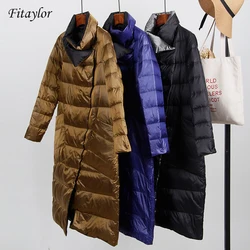 Fitaylor Bianco Anatra Imbottiture Ultra Luce Giacca di Inverno Delle Donne Doppio Schierò Sottile Imbottiture Cappotto Monopetto Parka