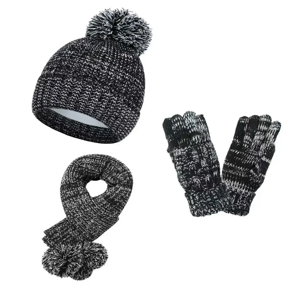 

6PCS Kids Hat Scarf Gloves Set Winter Warm Knit Bonnet Mittens for Boys Girls