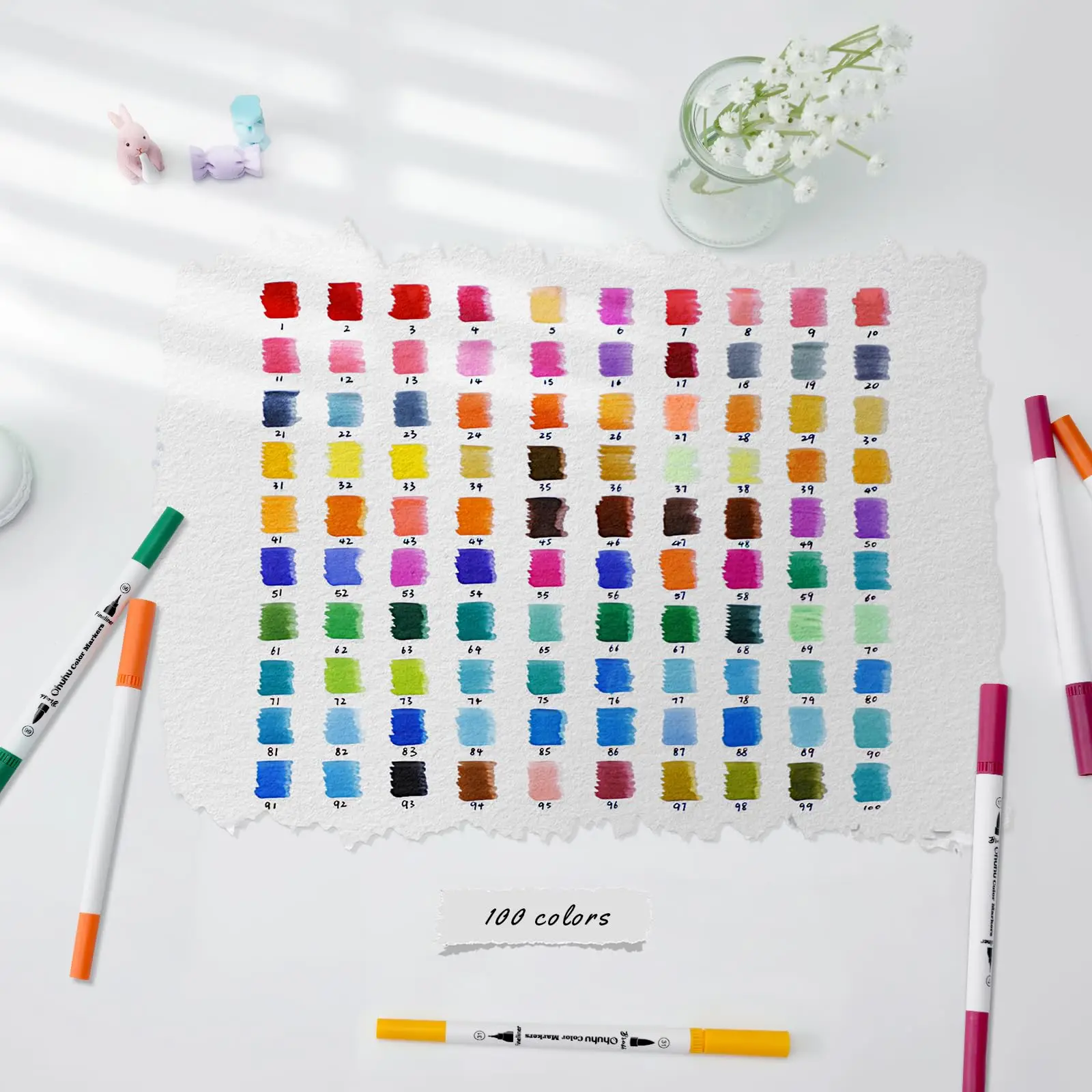 Ohuhu Art Markers Dual Tips Line Marker Set Aquarellstift Färbung Aquarellpinsel Fineliner Malerei Zeichnung Schulbedarf – Detail 16