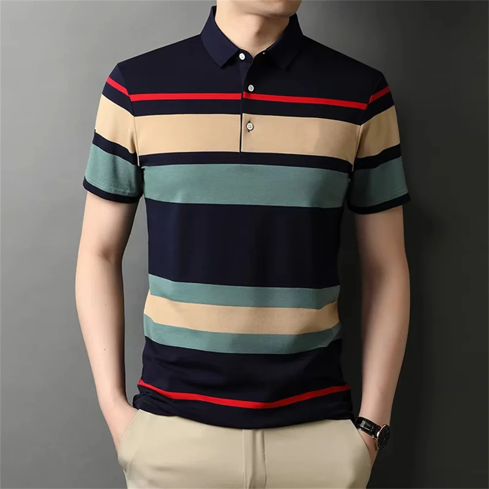 Men\'s Polo Shirt Business Casual Summer Short Sleeves Tops Pattern Print Button T Shirt Loose Clothes Fashion Polo T Shirt