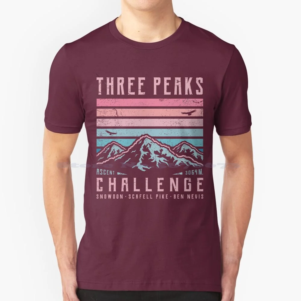 Three Peaks Challenge-Retro T Shirt 100% Cotton Tee Three Peaks Challenge National 3 Peaks Challenge Ben Nevis Scafell Pike