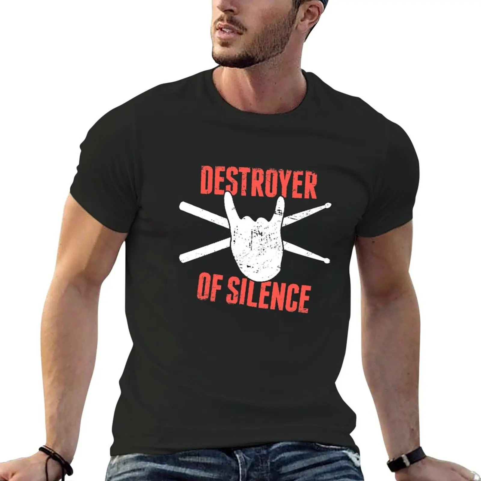 Destroyer Of Silence Percussion Drums Drummer T-Shirt aesthetic clothes black t shirts Short sleeve tee men