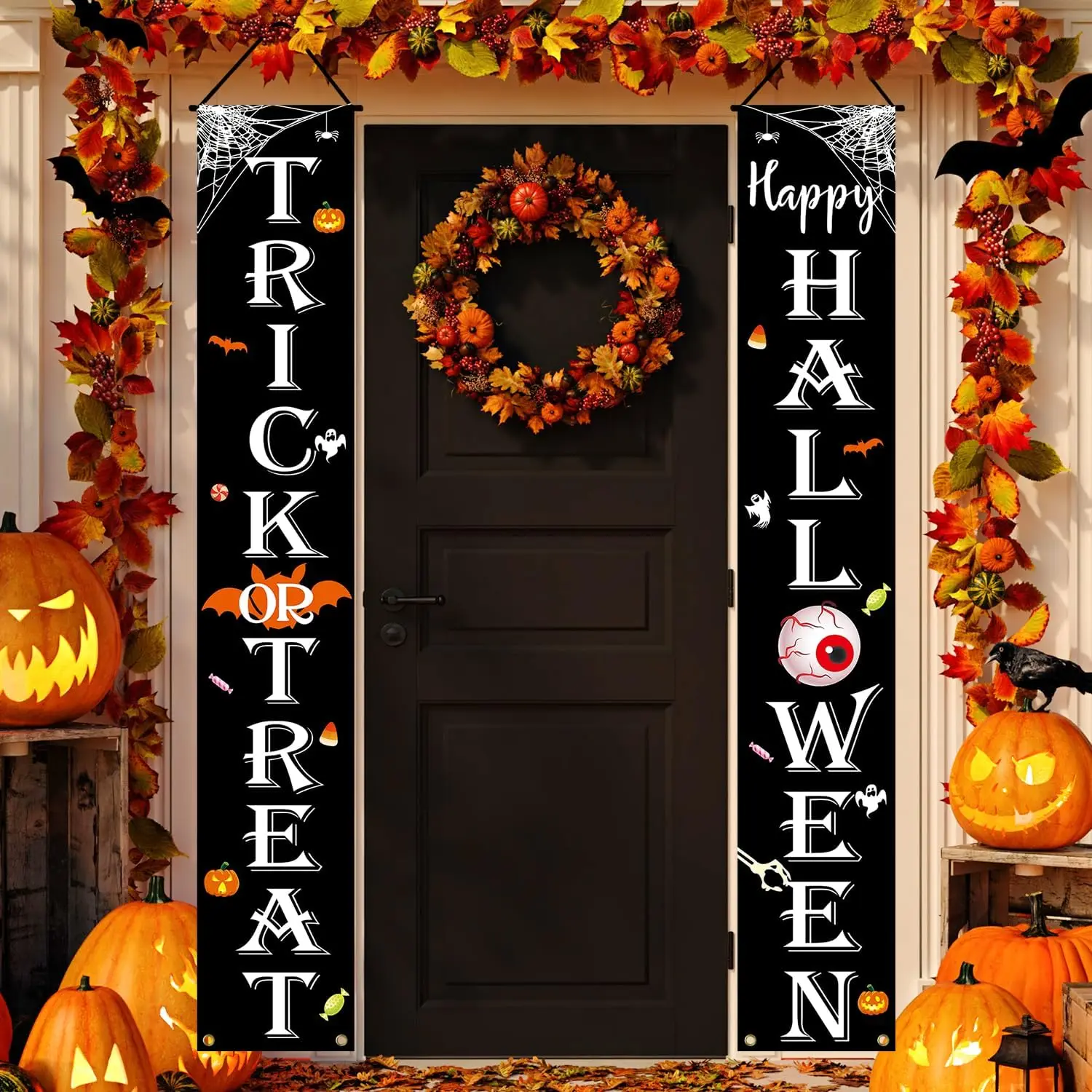 VIKAMA Halloween TRICK OR TREAT Banner Veranda Schild Dekoration Zuhause Indoor Outdoor Wand Party Dekoration