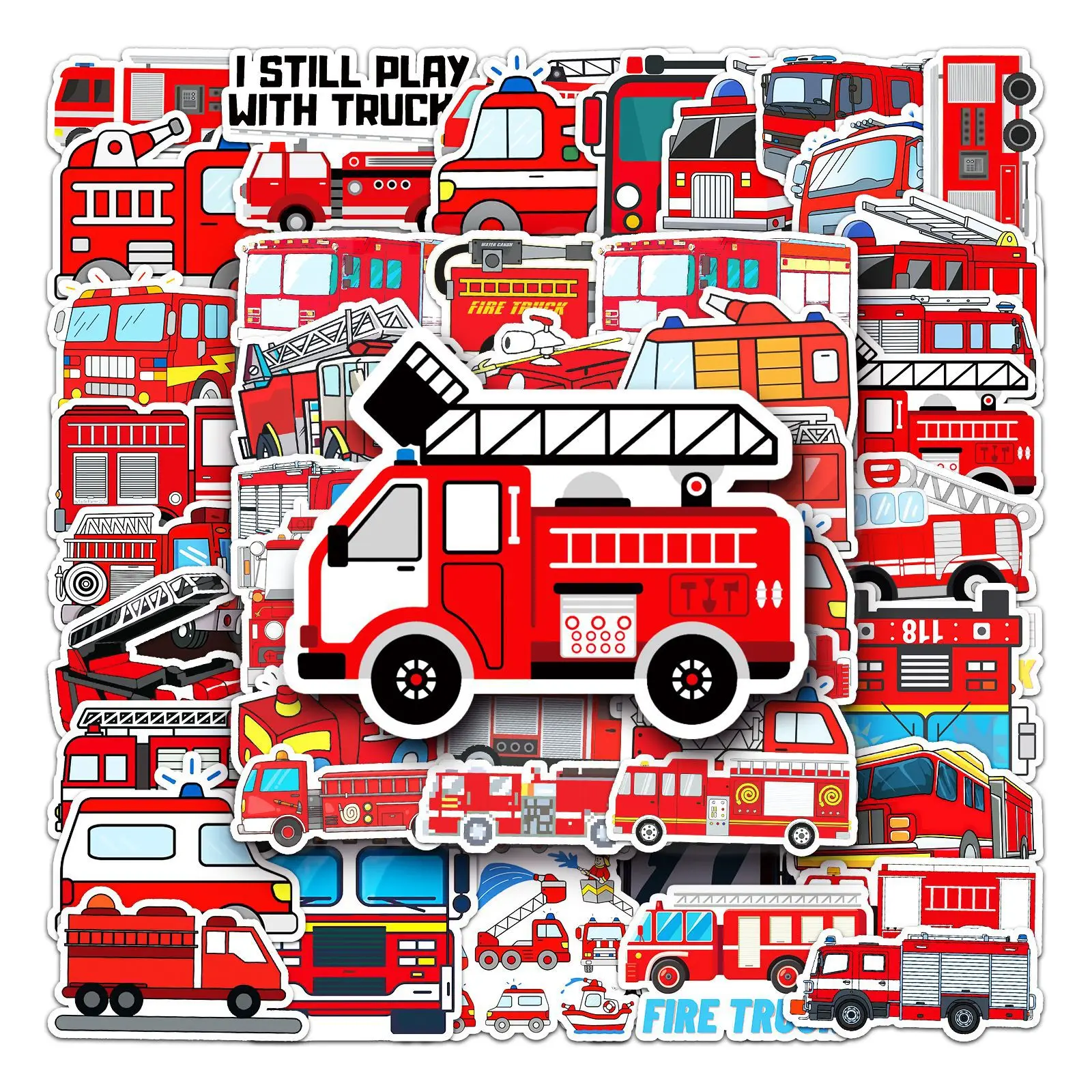 50Pcs Fire Truck Series Graffiti Stickers Suitable for Laptop Helmets Desktop Decoration DIY Stickers Toys Wholesale