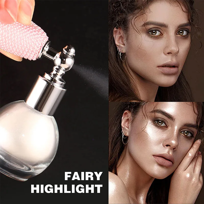 Resaltador en aerosol con purpurina de alto brillo, polvo que ilumina la polarización, polvo de hadas, iluminador facial y corporal, cosméticos de maquillaje