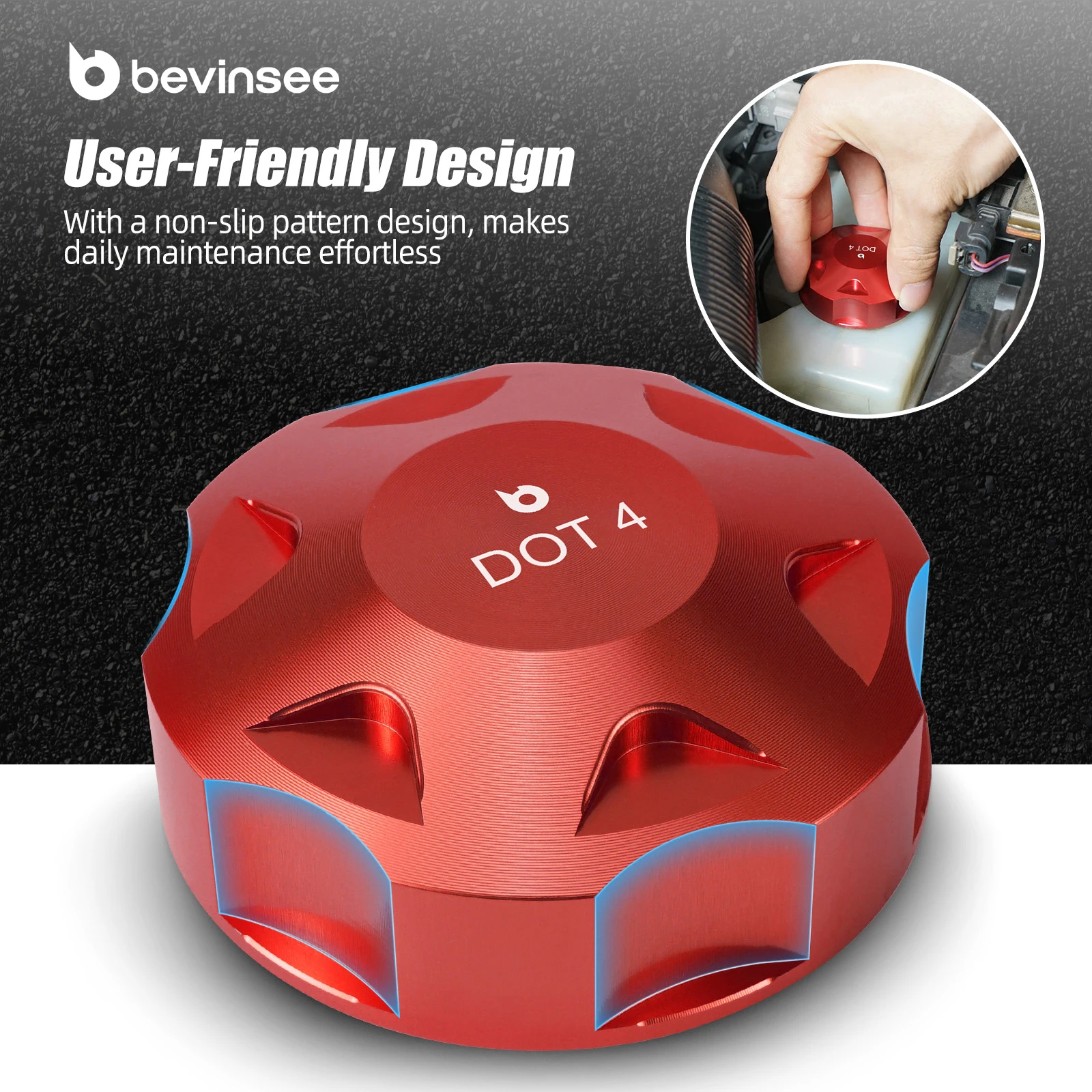 BEVINSEE Brake Fluid Reservoir Cap for VW for Golf 7 GTI for Golf MK7 MK6 MK5,for Audi A3 S3 TT Q5 A4 A5 A6,for SEAT Leon 5F view 2