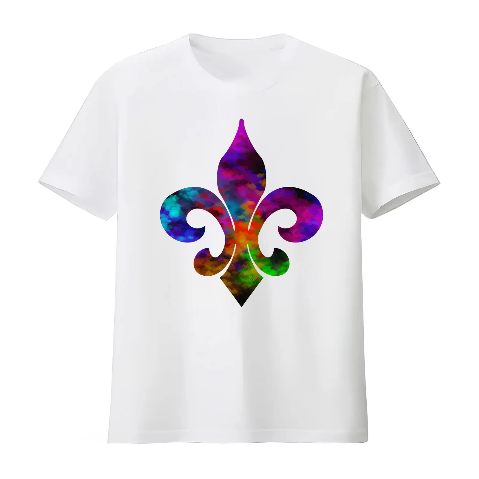 Rainbow Fleur de lis /Pattern Design T-Shirt Summer Casual Cotton Tee Oversized Streetwear Tops Vintage Graphic Print