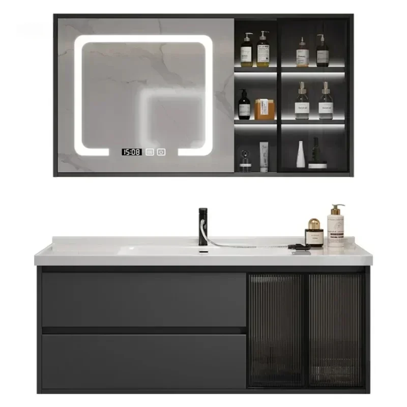 Bathroom Furniture Cabinet Integrated Basin Smart Bathroom Toilet Black Bathroom Storage Cabinets Set With Mirror Home Furniture