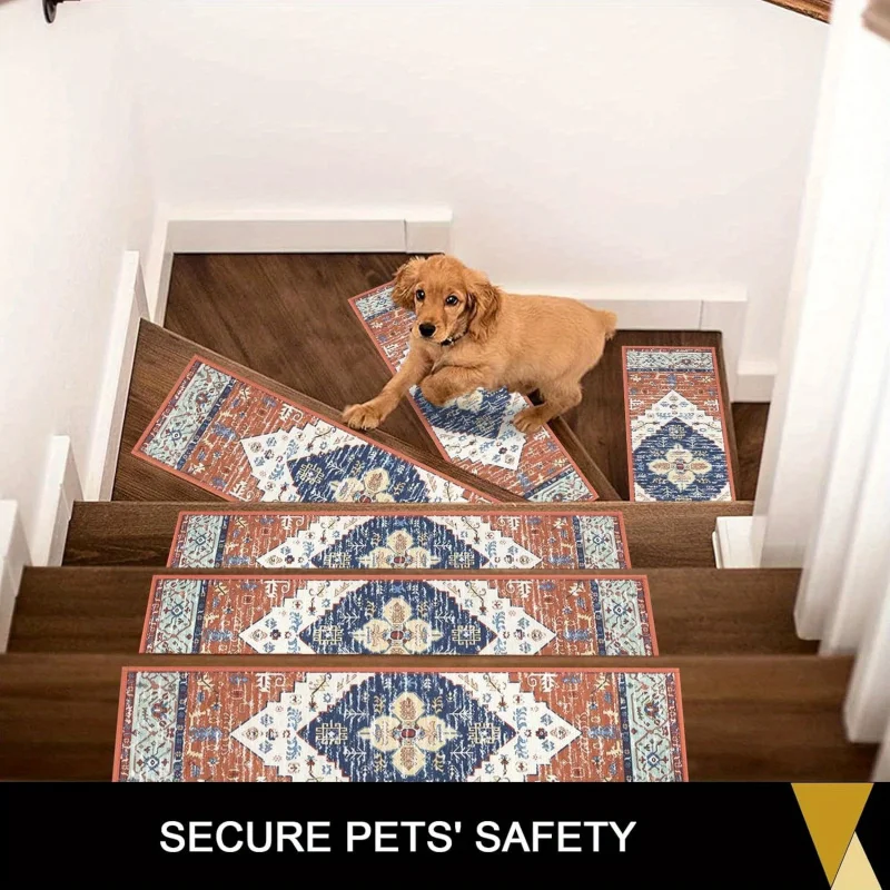 

VIKAMA 15-Piece Set of Nordic Geometric Stair Treads: Absorbent, Non-Slip, Protective Mats for Stairs in Duplexes and Lofts