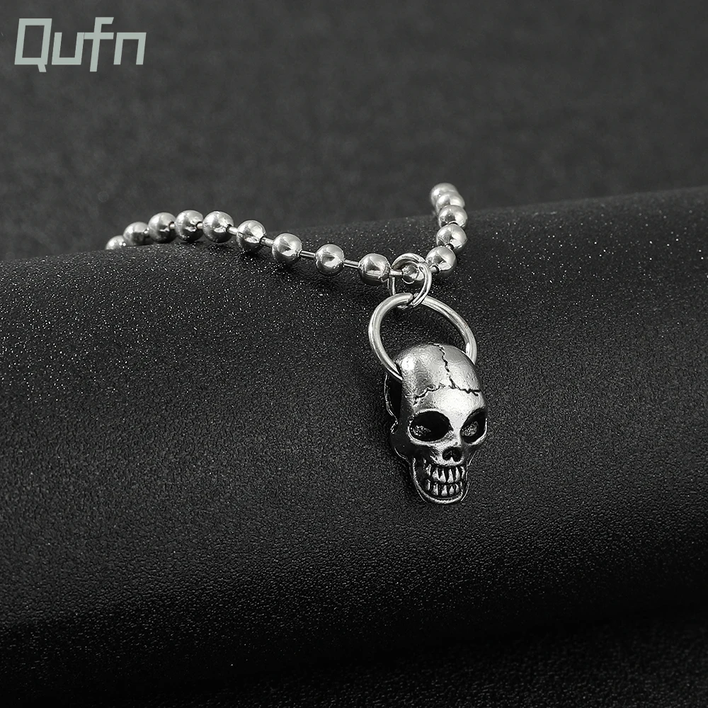 Punk Skull Chain Pendant Necklace Vintage Sliver Color Hip Hop Statement Necklaces for Men Male Boho Jewelry Gift Street Style