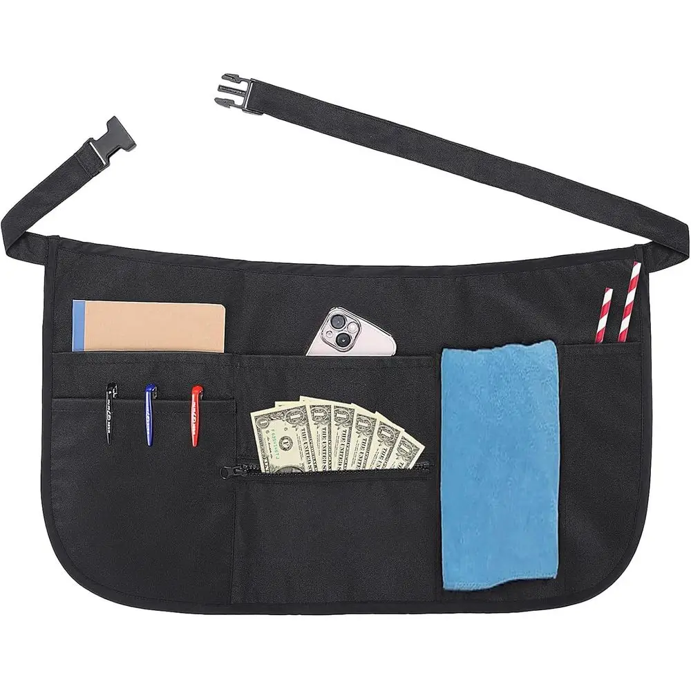 

6 kets Server Apron with Buckle, Waterproof Unisex 30-50in Belt Serving Aprons or Waiter