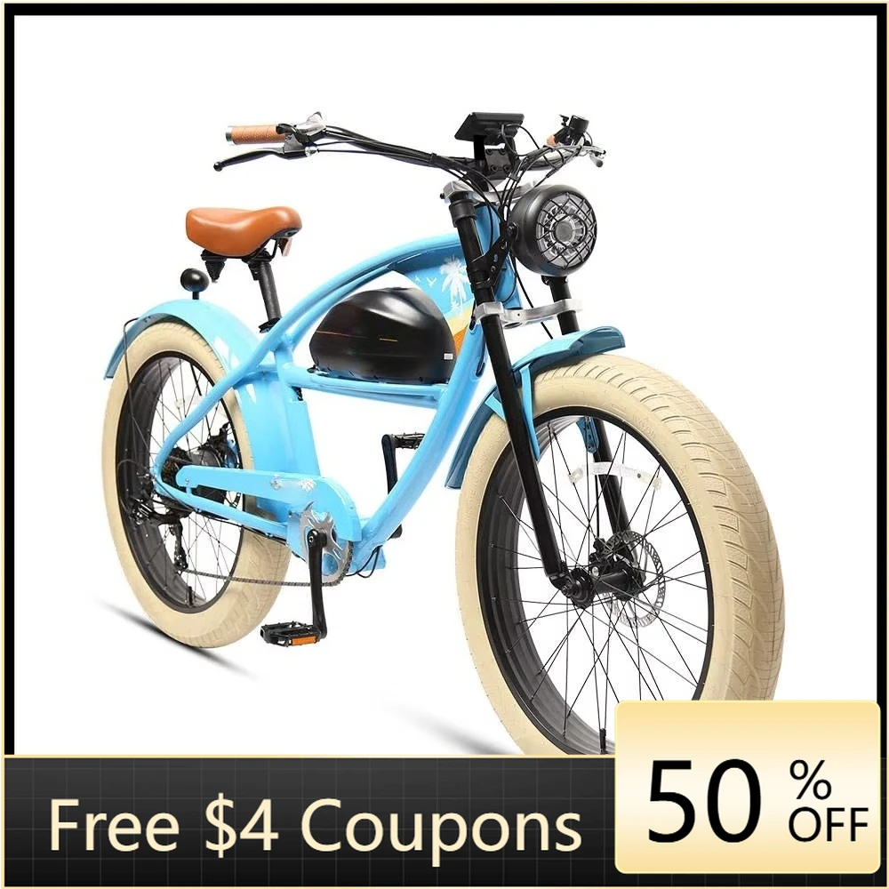

Rs high power 48V 500W motor electric cruiser, fat tire 7 speed alloy frame 15AH lithium battery beach electric bicycle