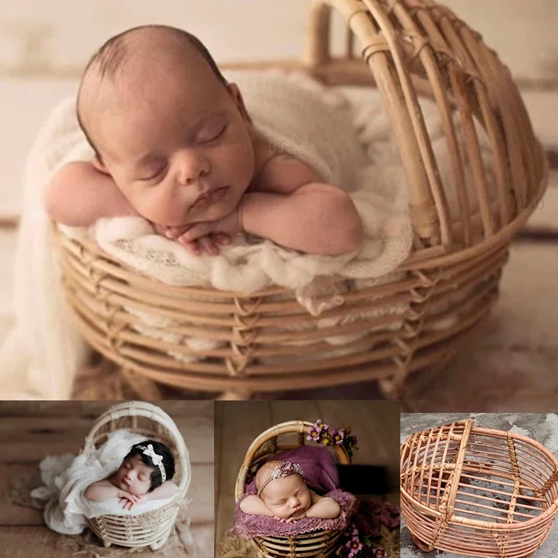 Newborn Photography Chair Props Rattan Bed Baby Basket Wood Bed Bench Posing Chair Furniture Session Photo Props Fotografia