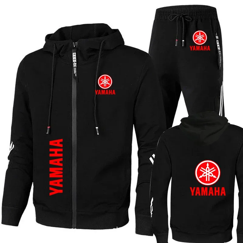 Yamaha Motorcycle Racing Tracksuit Men's Clothing Yamaha Logo Print Zip Sweatshirt&Pant Men Sets Bike Jacket Men Sportswear Suit